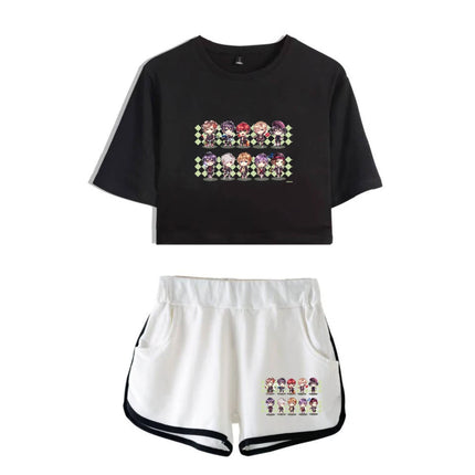 Fashion Youthful Print Diabolik Lovers Short Sleeve Sexy Shorts+lovely T-shirts Dew navel Pretty Girl suits Two Piece Set
