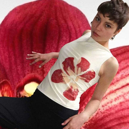 Women's Flower Print Crop Tank Top Fitted Boat Neck Sleeveless Summer Top for Party Club 2025 New Fashion
