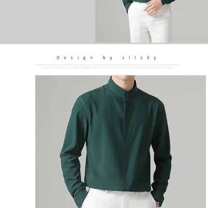 New Autumn Men's Shirt Lightweight Chic Korean Style Slim Fit Ice Silk Long Sleeve Casual Business Shirt Trendy