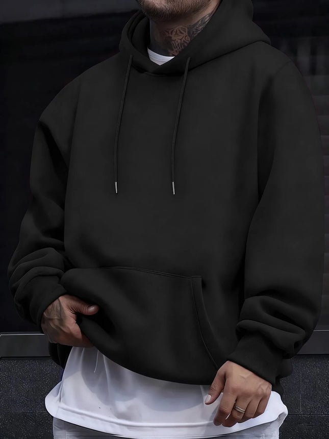 Autumn Casual Solid Sweatshirt Street Comfy Tracksuit Fleece Pocket Hoody Man Basic Warm Streetwear Soft Loose Clothes Unisex