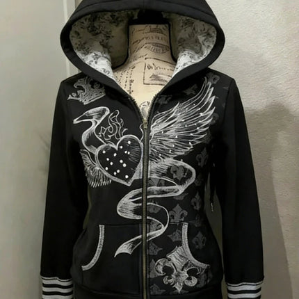 Gohic Vintage Sweatshirts Women's Jackets White Print Tunic Hooded Y2k Coat Streetwear Fashion Casual Hoodies Tops Ropa Mujer