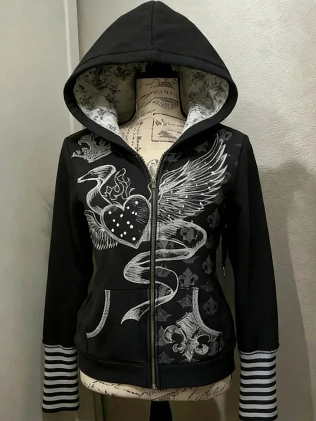 Gohic Vintage Sweatshirts Women's Jackets White Print Tunic Hooded Y2k Coat Streetwear Fashion Casual Hoodies Tops Ropa Mujer