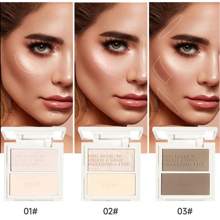 2 in 1 Highlighter & Contour Palette - Matte & Shimmer, Long Lasting, Non-Greasy, Vitamin E, For All Skin Tones