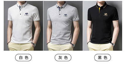 Summer New Men's Embroidered Polo Collar 100% Cotton Short-Sleeved Polo Shirt Fashion Solid Color Casual Top T-shirt M-4XL