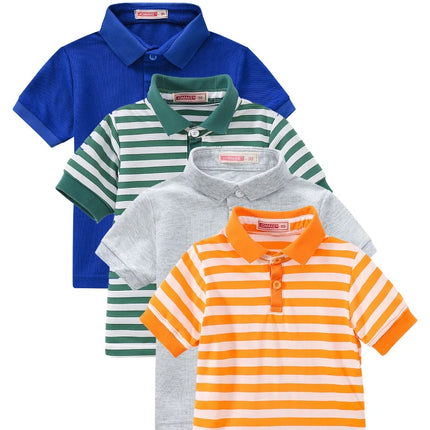 4-Piece Set Summer Boys & Girls Solid Color Short Sleeve T-Shirt Tops Children's Fashion Collar Short Sleeve