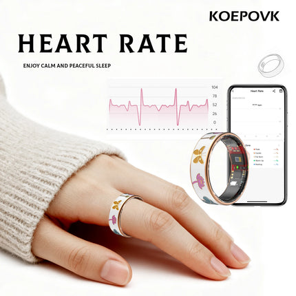 Smart ring White Dragonfly Lotus Style Activity tracking, calorie counting, step counting, distance tracking (km), 24/7 sleep tracking, heart rate monitoring, body temperature monitoring, blood oxygen monitoring, stress track