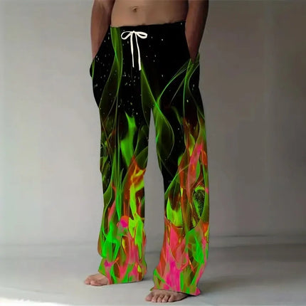 2025 Fashion Men's Optical Illusion Flame Trousers Baggy Pants Casual Pants Mid Waist Elastic Drawstring Waist Pants Fall Spring