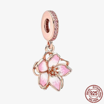 Key & Lock 925 Sterling Silver Pave Moon Heart Flower Dangle Charms Fit Original Bracelet Beads Jewelry DIY Gift plata de ley