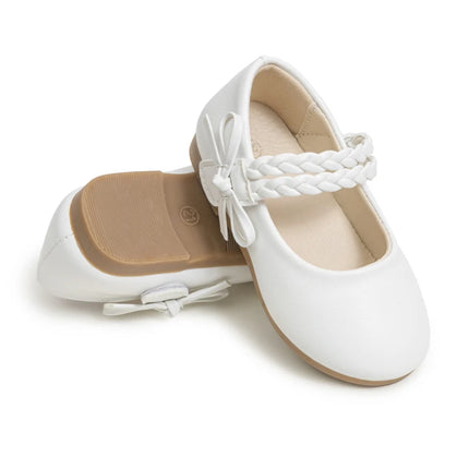 KIDSUN Fashion White Kids Girls Dress Shoes PU Leather Princess Wedding Party School Shoes Low Heel Flats for Little Big Kids