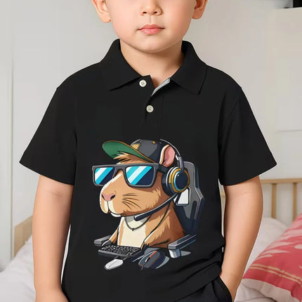 Cute Capybara Graphic Polo Shirt for Boys Funny Animal Short Sleeve Child Polo Shirt Summer Casual Loose Y2k Children's Clothing