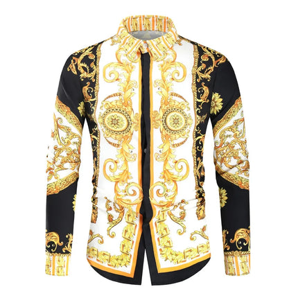 2023 New Men's 3D Digital Print Fashion Slim Fit Long Sleeve Shirt Smooths Your Silhouette Cross-Border Wholesale