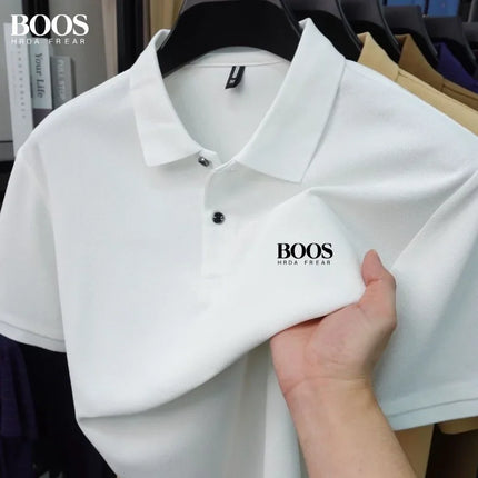 Men'sSummerShort-SleeveSolidColorCasuaPoloShirwithRelaxed Fit andFashionable Breathable Design, Featuring a Simple Letter Print