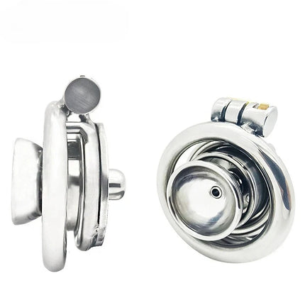 Urethral Inverted Negative Male Chastity Lock Flat Cock Cage with Metal Urethral Catheter for Couple Men Penis Ring Bondage BDSM