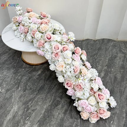 Uflower 100/200cm Flower Row Runner Artificial Flowers Table Centerpiece Wedding Decoration Flowers Backdrop Wall Arches Decor