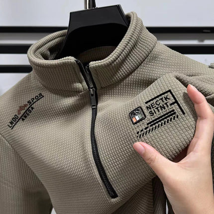Trendy Long Sleeve Polo Shirt Men's Loose Fit Patchwork Color Embroidered Letter American Retro Half Zip Sweatshirt