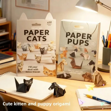 50pcs DIY Paper Cats DIY Origami Paper to Fold Cute Cat Figures Handmade DIY Paper Dinosaur Fun Art Craft Folding Animal Set