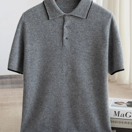 100% Merino Wool T-shirt Men's POLO Collar Short Sleeve Pullover 2025 Spring/Autumn New Fashion Knit Business Casual Sweater Tee