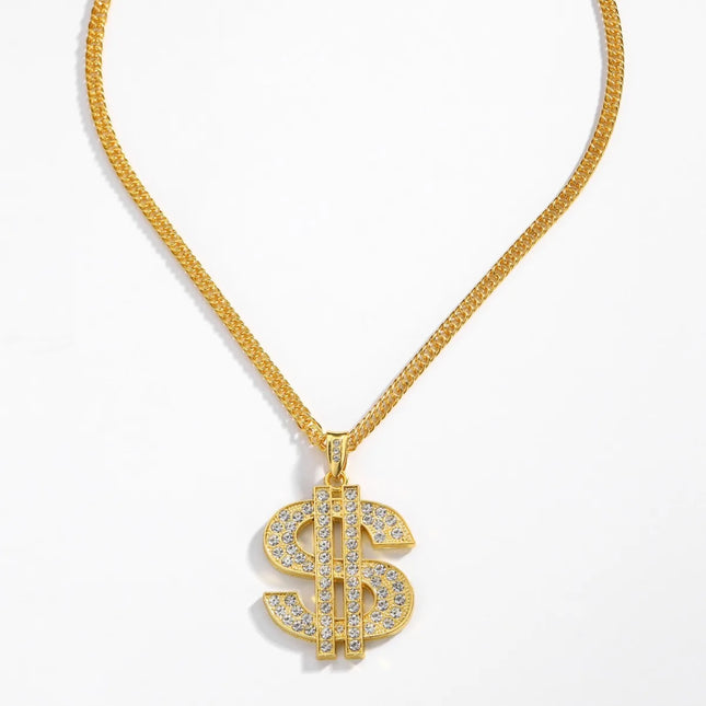 New Hip-Hop Style Gold Color Dollar Sign Necklace Suitable For Both Men Women Dollar Pendant Fashion Jewelry Party Gifts