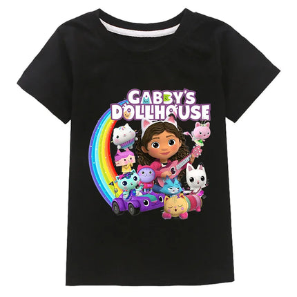 Gabby's Dollhouse Funny Anime Theme Summer Boys and Girls Cotton Fashion Cartoon Short Sleeve Casual T-shirt O-neck Short Sleeve