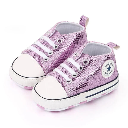 2024 Newborn Sequined Canvas Baby Sneakers Casual Baby Boys Girls Toddler Multi-Color Soft Sole Non-slip Walking Shoes