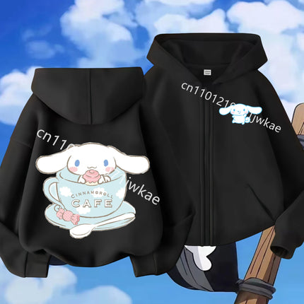 2026 Fashion Casual Zip Up Hoodie Pure Cinnamoroll Cartoon Printed Autumn Winter Boys and Girls Kidswear Zipeer Hoodie Tops
