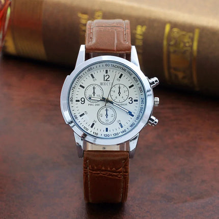 Luxury Blue Ray Glass Watches For Men Neutral Quartz Simulates The Wrist Watch Brand Casual Leather Strap Watches Reloj Hombre