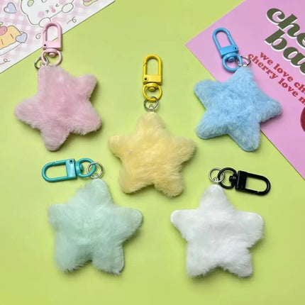 Fluffy Fur Multicolour Star Key Ring Pom Pom Starfish Plush Doll Stars Plush Keyring Soft Fluffy Stars Backpack Pendant