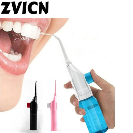 Portable high-pressure oral irrigator - manual tooth cleaner with grip, nozzle attachment for gum health