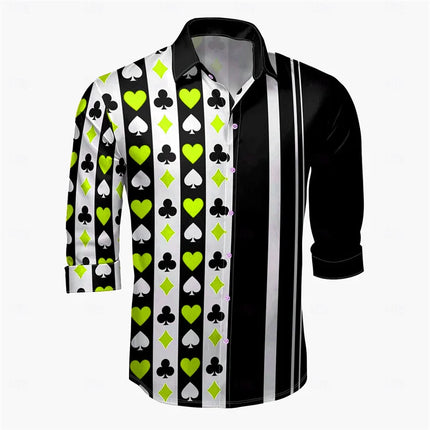Men's Casual Outdoor Poker Men's Lapel Long Sleeve Shirt A Series of Men's Casual Party Entertainment Men's Shirts