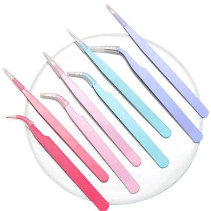 New 1Set Stainless Steel Straight Curved Tweezers For Nail Art Sticker Rhinestones Picking Tool Makeup Eyelash DIY Tweezer Tool