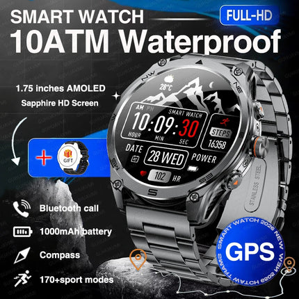 2026 New Built-in GPS Military Smart Watch Compass Barometric Altimeter 10ATM Waterproof Sports 1000mAh Battery Smartwatches Men
