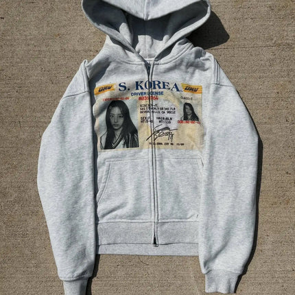 Harajuku Korean Style Graphic Print Hoodies Women Gothic Casual Oversized Hoodie Zip Sweatshirts Streetwear Y2k Women Clothing