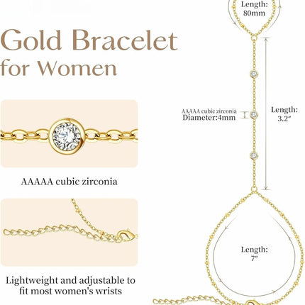 Gold Hand Chain for Women Gold Plated Bracelets for Women Silver Bracelets Hand Chain, Silver Jewelry Gifts for Women Christmas