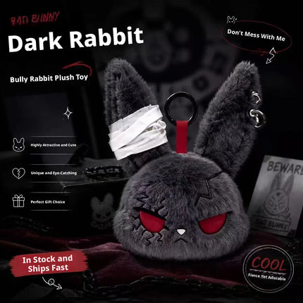 Halloween Gothic Bunny Plush Keychain RabbitBag Charm with Bandage Desian Kawaii Key Ring Pendant Car Bag Ornament Gift