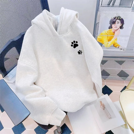 Black and White Cat Hat Print Pattern Print Autumn and Winter Fashion Casual Versatile Children's Top Hooded Sweatshirt