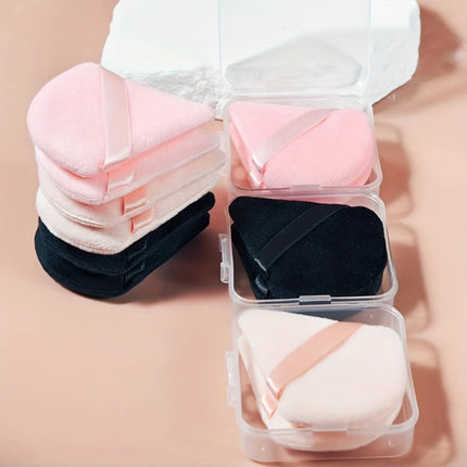 2/6Pcs Velour Puff & Fan Set w/Ergonomic Case | Hydrophilic Blenders for Cream/Powder | Multi-Color Travel Makeup Kit
