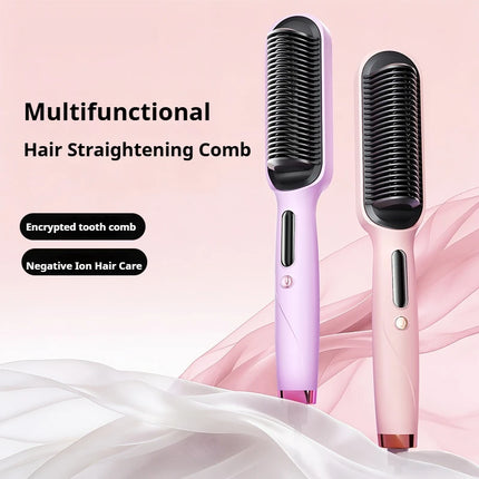 Negative Ion Hair Straightener Brush 2 in 1 Straighten and Curl Anti Frizz3 Temperature Settings for All Hair Types