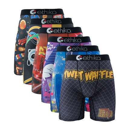 ETHIKA 6Pcs Men Underwear Boxers Breathable Mesh Man Swimming Underpants Plus Size Printed Mens Panties Sexy Men's Boxershorts