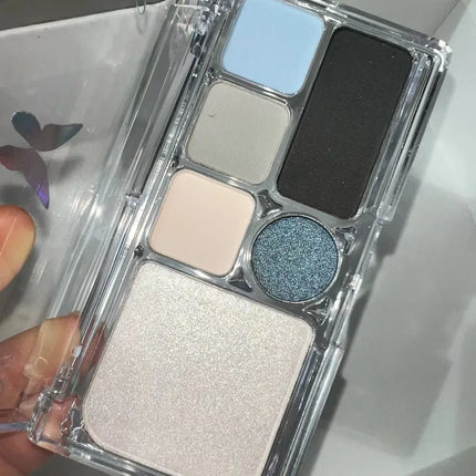 6 Colors Eye Shadow Palette Punk Smoky Black Glitter Pearly Eyeshadow Palette Korean Shiny Blue Eyeshadow Contour Blush Makeup