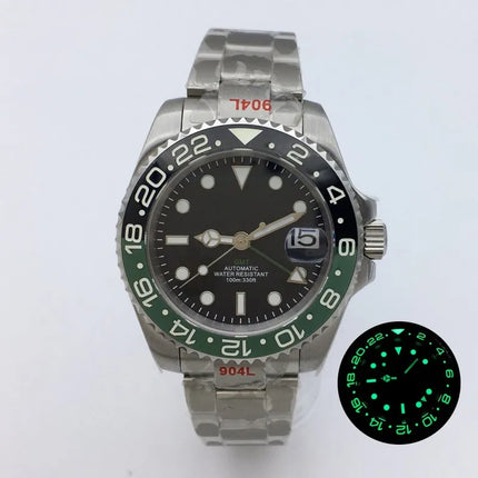 BLIGER 40mm NH34 GMT Watch For Men Mechanical Wristwatch Luminous Bezel Sapphire Glass Stainless Steel Bracelet Reloj Hombre