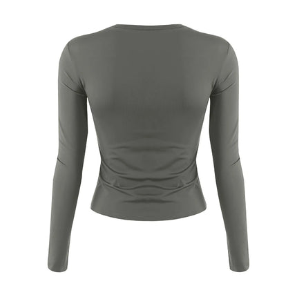 Women Fashion Casual Long Sleeve T-Shirt Lady Minimalist Style Solid Color Round Neck Top Female Casual Skinny Daily Clothes