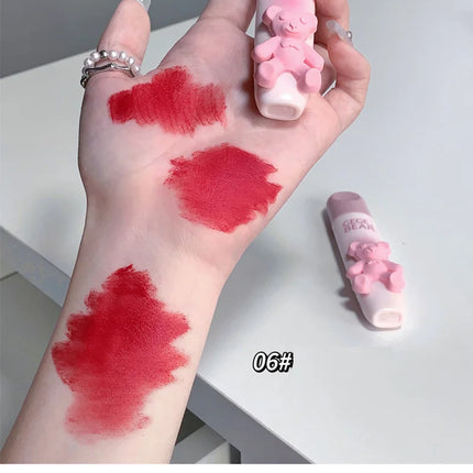 6 Color Girl's Velvet Matte Lipstick Blush Waterproof Long Lasting Cute Bear Lipgloss Non-Stick Cup Makeup Lip Tint Mud Cosmetic