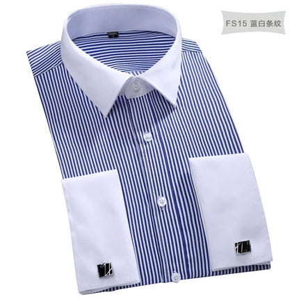 M-6XL Men's French Cuff Dress Shirt 2024 New White Long Sleeve Formal Business Buttons Male Shirts Regular Fit Cufflinks Shirt