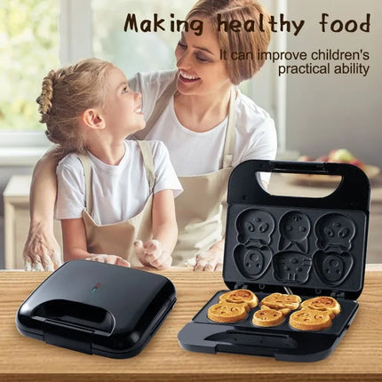 Household Cartoon Biscuit Machine US 110V Donut Machine Black 7-hole Round Cake Machine Cake Bread DIY Easy To Clean