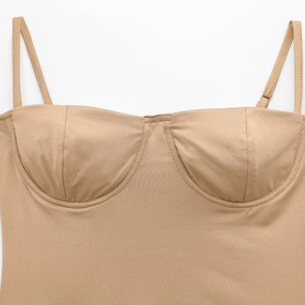 HXAO Bodysuit Women Bustier Slip Tops Body Sexy Women Lingerie Slimming Bodysuit Brown Green Sleeveless Cup Thong Bodysuit Woman