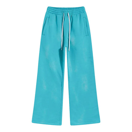 2025 Winter New Fleece Sweatpants Men Splashing Ink Spray Dyeing Wash Distressed Wide Joggers Grinding Edges Baggy Plush Pants