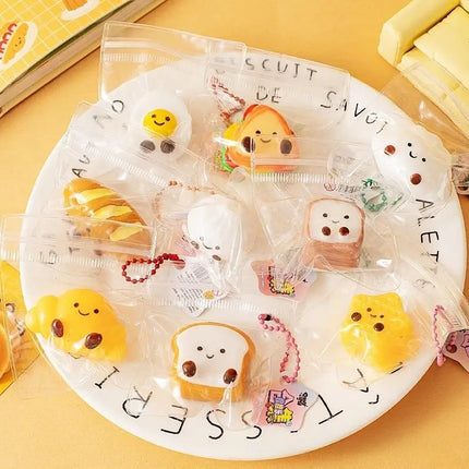 5Pcs Bread Dumping Food Stress Relief Squeeze Toys Mini Mochi  Toys Sensory Pinch Fun Party Favor Gift Keychain PendantHot
