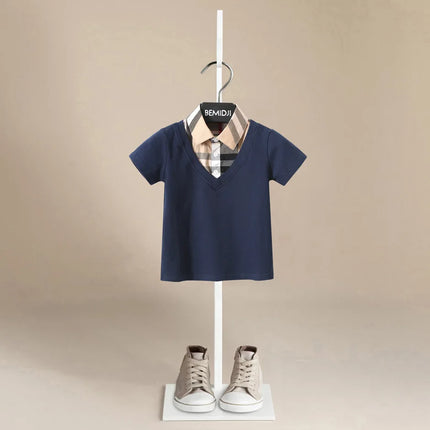 Summer Baby Boys Clothes Shirt Short Sleeve Tee Tops Fashion Toddler Children Sport  Shirts Little Kids Outfits Fake Two