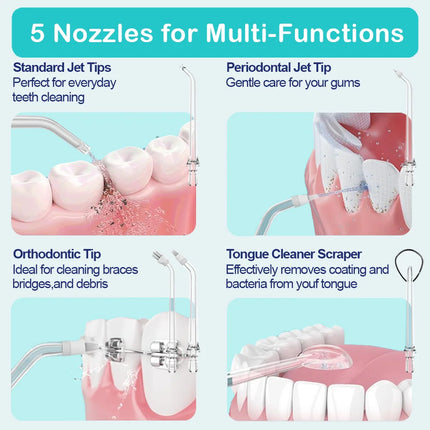 Oral Irrigator Portable Dental Water Flosser Rechargeable Water Jet Floss Tooth Pick 5 Jet Tips  8 Modes large capacity 400ml