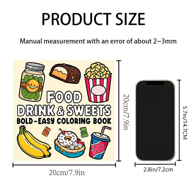 FOOD DRINK & SWEETS BOLD-EASY Coloring Book 24page Perfect Gift for Adults Picture Book  for Valentine's, Christmas, Halloween